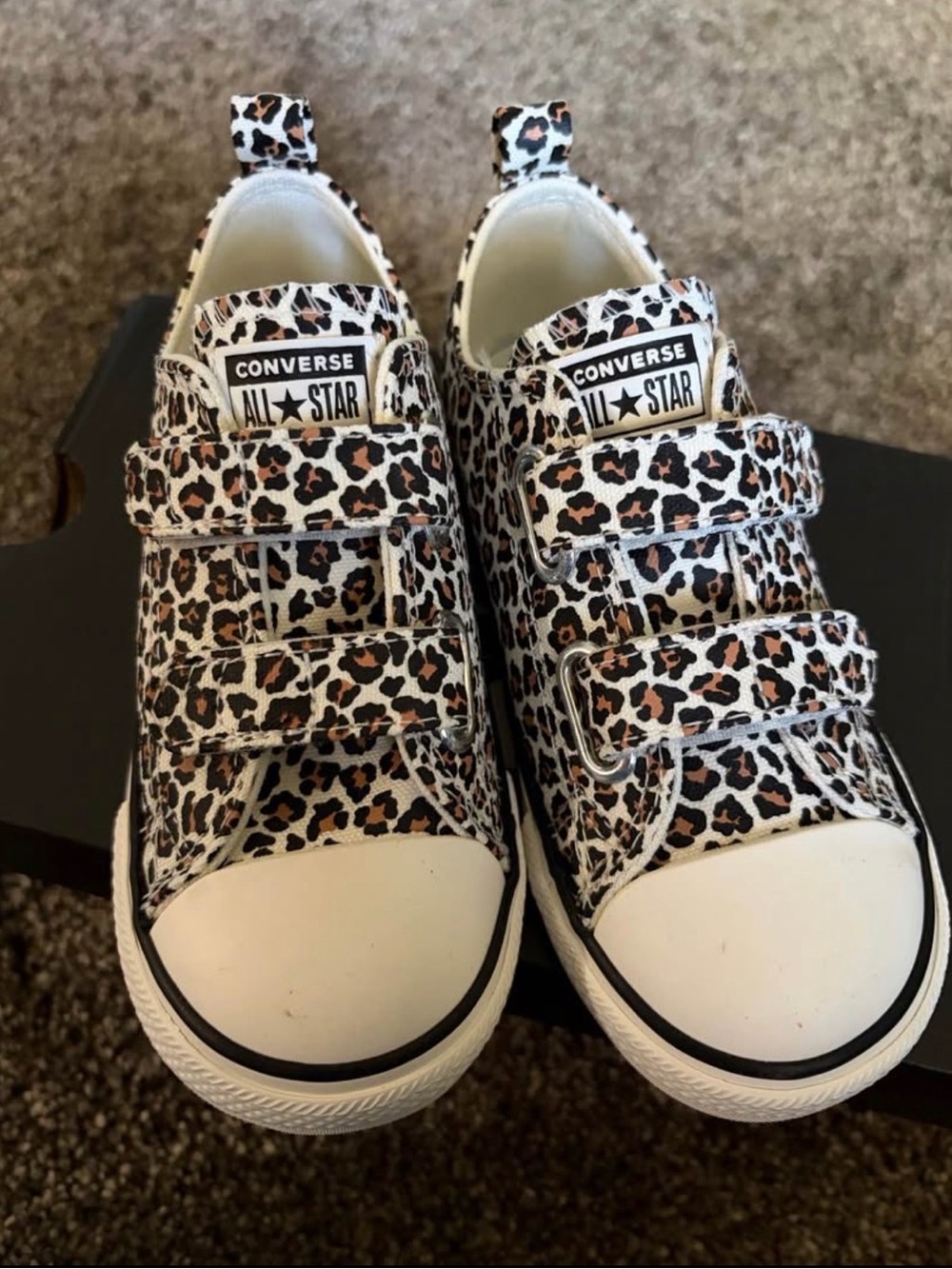 Converse Kids All Star Leopard Print Low Top Sneakers - White, Tan, Black